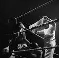Young boy in the corner of a boxing ring receiving treatment at the London Schools Amateur Boxing Competition between Cardiff and London held at the Cardinal Griffin RC School, Poplar Image preview