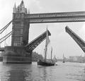 Tower Bridge open to allow the 'Sir Alan Herbert' to sail through Image preview